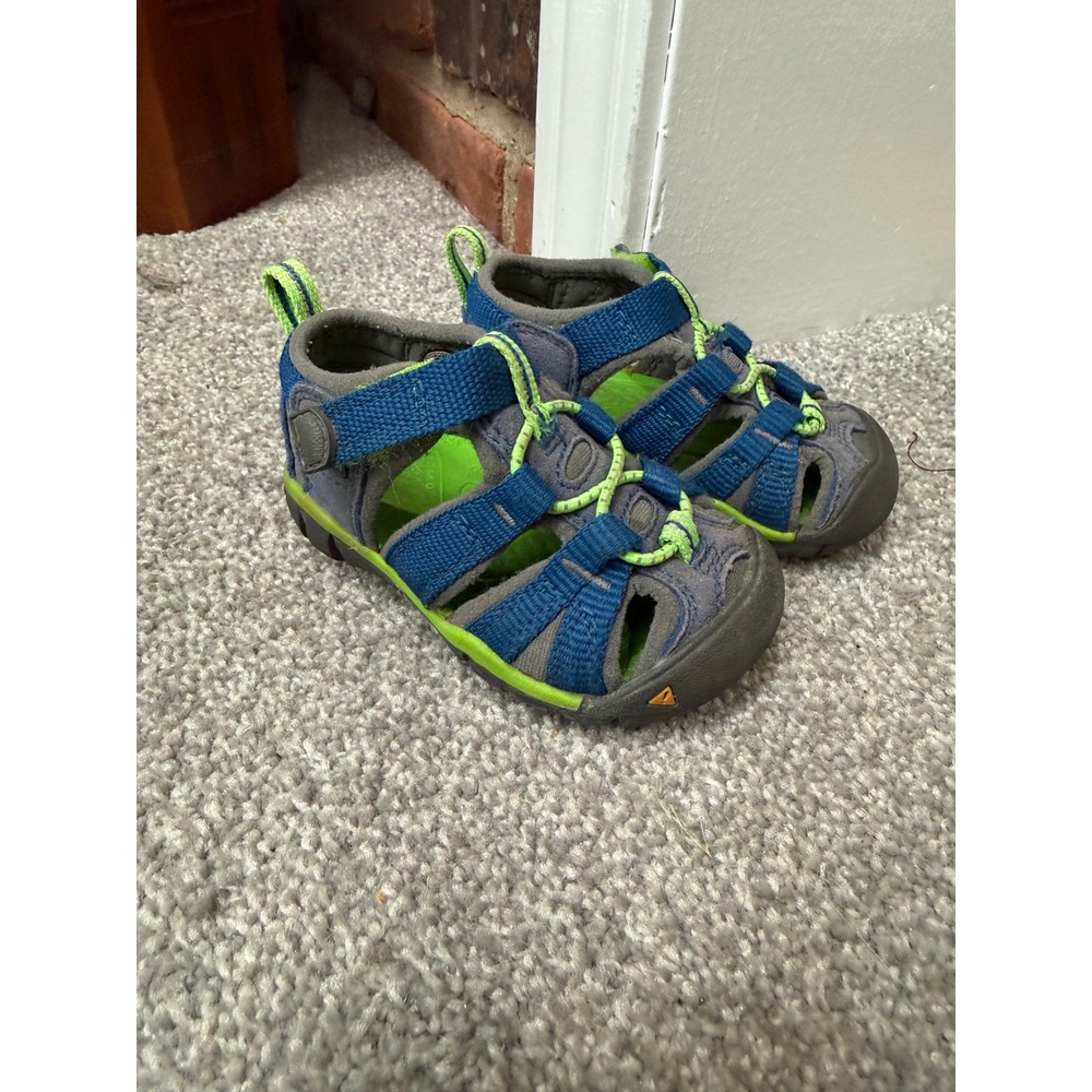 Keen Seacamp II CNX Kids Sandals Blue Grey Lime Green Size 4 Toddler